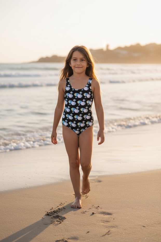 Maillot de Bain 1 pièce pour Enfant/Adolescente "In the mood for clouds" Noir