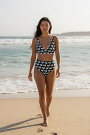 Maillot de bain 2 pièces taille haute "In the mood for clouds" Noir