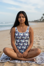 Maillot de Bain 1 pièce pour Enfant/Adolescente "In the mood for clouds" Violet