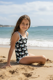 Maillot de Bain 1 pièce pour Enfant/Adolescente "In the mood for clouds" Noir